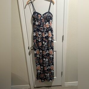 Band of Gypsies Floral jumpsuit- Navy and Peach